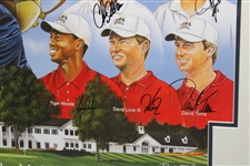 Tiger, Phil & 2004 Ryder Cup Team USA Signed Poster Framed JSA ALOA