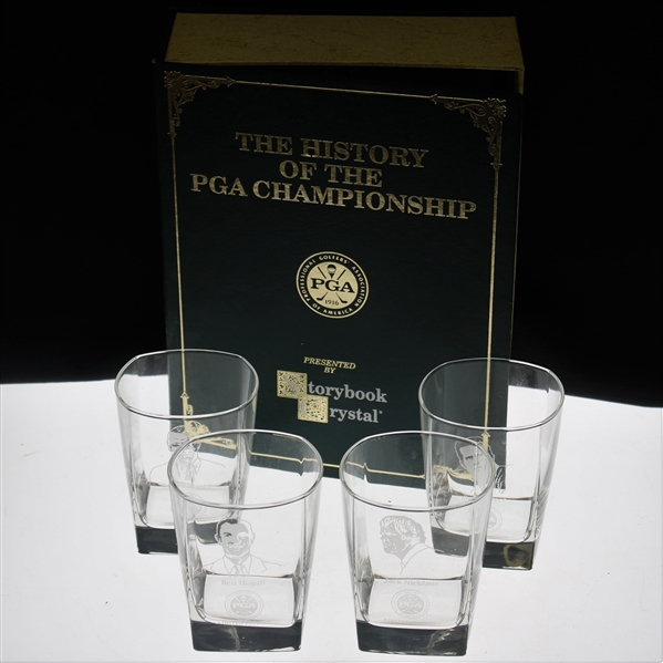 Grand Slam Champion Ltd Ed Crystal Rocks Glasses in Orig. Book Case - Nicklaus, Hogan, Sarazen & Player