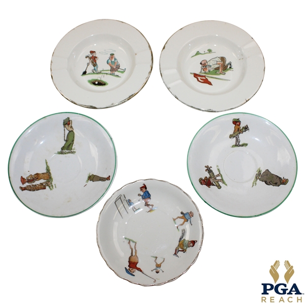 Five (5) Golf Themed Small Porcelain Dishes/Ashtrays