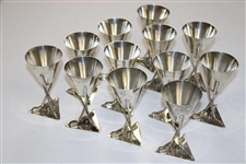 Twelve (12) Sterling Silver Three Crossed Clubs with Golf Ball Triangular Cups