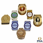 Eight (8) Sr PGA Championship Contestant Badges/Clips 1972 (x2), 1973, 1988, 2000, 2002 & 2006 (x2)