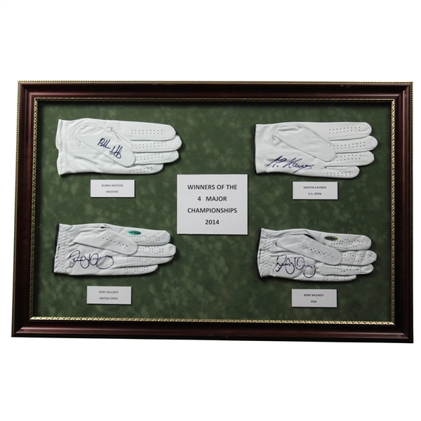 McIlroy(x2), Kaymer & Watson Signed Golf Gloves Display - 2014 Major Champs - Framed JSA ALOA
