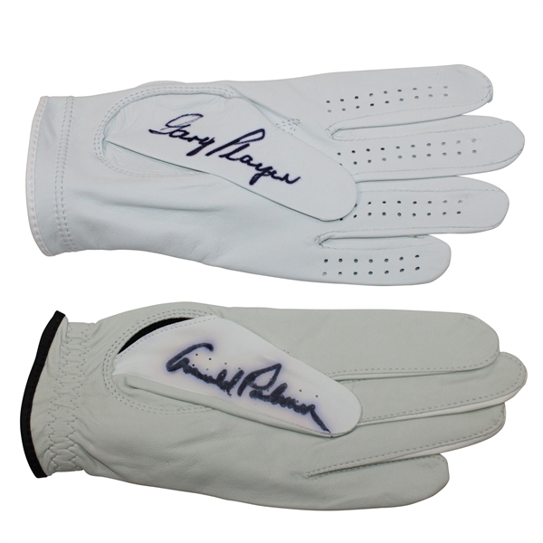 Arnold Palmer & Gary Player Signed LH White Golf Gloves JSA ALOA