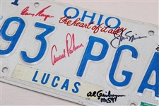Big 3' Palmer, Nicklaus & Player Plus Trevino & Geiberger Signed 1993 PGA License Plate JSA ALOA