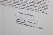 Bobby Jones Signed 1957 Letter to Larry Crosby on Augusta National Letterhead JSA ALOA