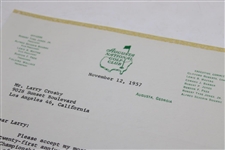 Bobby Jones Signed 1957 Letter to Larry Crosby on Augusta National Letterhead JSA ALOA