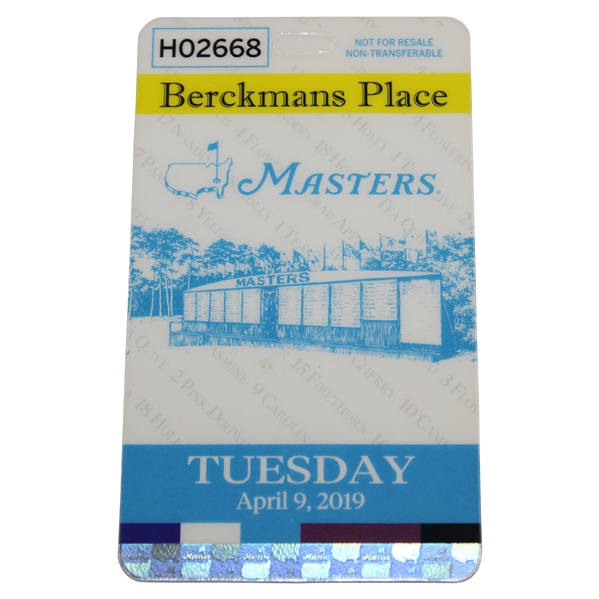 2019 Masters Tournament Tuesday Berckmans Place Badge #H02668