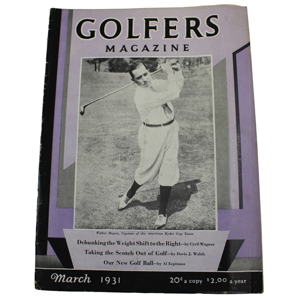 1931 Golfers Magazine Issue w/Walter Hagen on the Cover - March