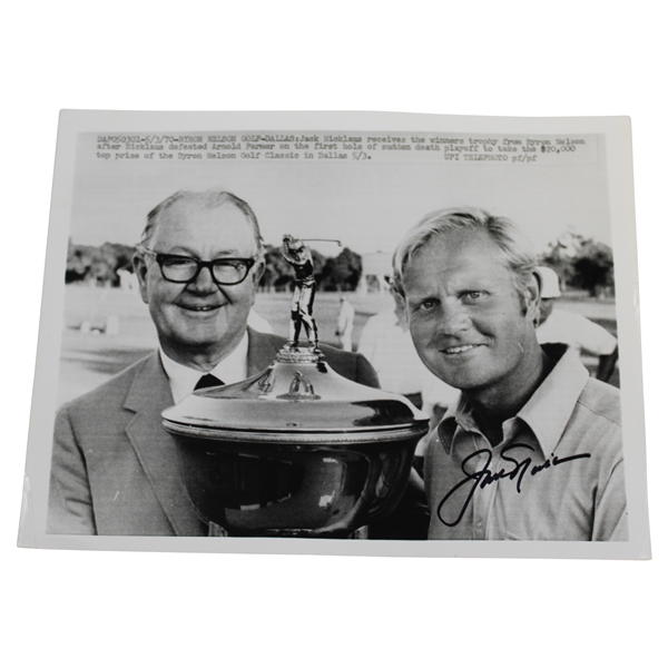 Jack Nicklaus Signed 1970 Byron Nelson Golf Classic with Byron Photo JSA ALOA