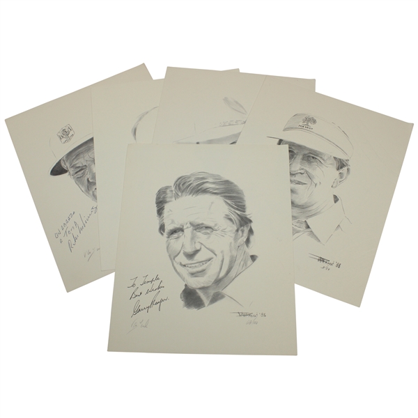 Player, De Vicenzo, ChiChi, Devlin & Bies Signed Ltd Ed Van Zandt Pencil Drawing Prints JSA ALOA