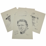 Player, De Vicenzo, ChiChi, Devlin & Bies Signed Ltd Ed Van Zandt Pencil Drawing Prints JSA ALOA