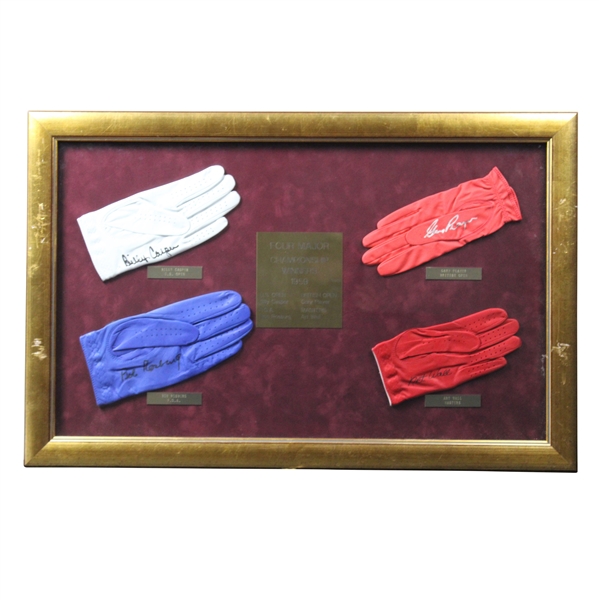 Wall, Player, Casper & Rosburg Signed Golf Gloves Display - 1959 Major Champs - Framed JSA ALOA