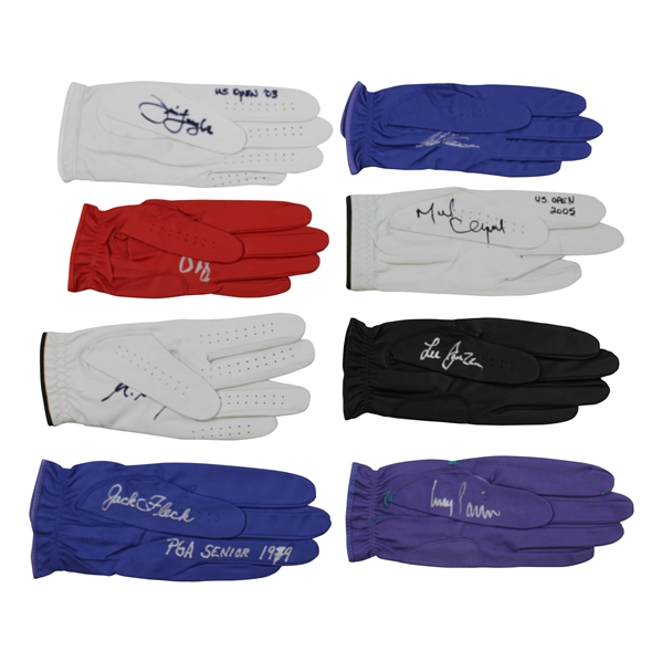 Goosen, Janzen, Fleck & Five (5) other US Open Champions Signed Golf Gloves JSA ALOA