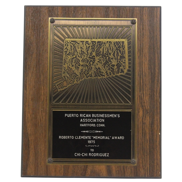 Chi Chi Rodriguezs 1975 Roberto Clemente "Memorial" Award Plaque