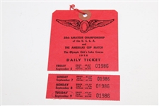 Two (2) 1958 US Amateur at Olympic Club Pairing Sheets & Weekly Daily Ticket - Nicklaus 2nd US Am Attempt