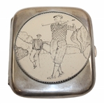 Sterling Silver Cigarette Case with Drawing of Two Golfers