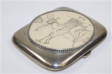 Sterling Silver Cigarette Case with Drawing of Two Golfers