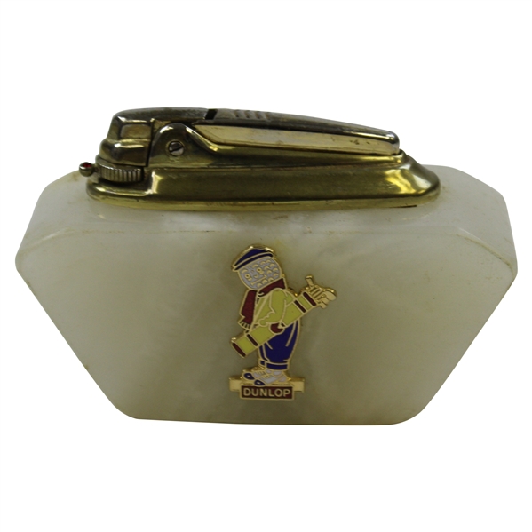 Dunlop Caddy Logo Enameled Tabletop Cigarette Lighter - Plaque On Front Of Marble Base