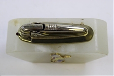 Dunlop Caddy Logo Enameled Tabletop Cigarette Lighter - Plaque On Front Of Marble Base