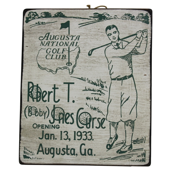 Bobby Jones 1933 Augusta National Golf Course Opening Wooden Sign