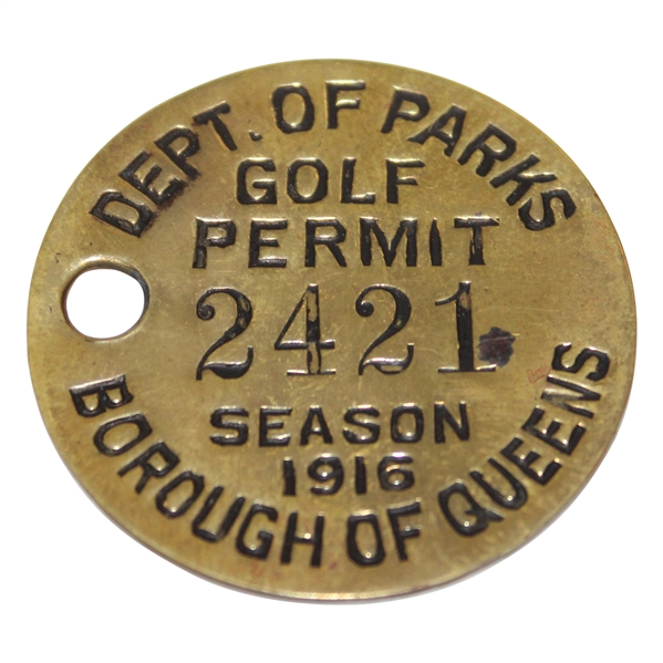 1916 Season Dept. of Parks Golf Permit #2421 - Borough of Queens