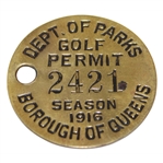 1916 Season Dept. of Parks Golf Permit #2421 - Borough of Queens
