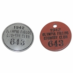1942 Olympia Fields County Club Golf Club Caddie Badge #643 w/Matching Locker Room Tag 