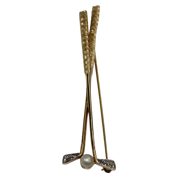 Trifari Pearl And Diamond Pave Set Gold Stick Pin 