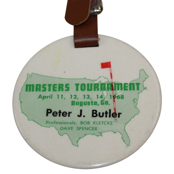 Peter Butlers 1968 Masters Tournament Contestant Bag Tag
