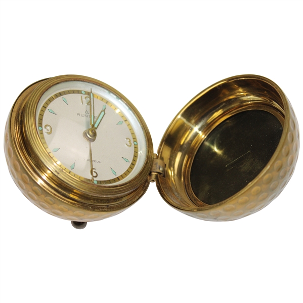 Retro Rensie 7 Jewels Golf Ball Gold Tone Desk Top Alarm Clock Made in Germany