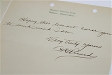 Henry 'HG' Picard Signed 1935 Handwritten Letter to George Jacobus on Hershey CC Letterhead 9/12 JSA ALOA