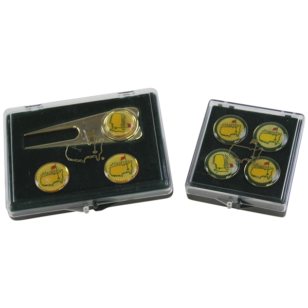 Two (2) Sets of Masters Tournament Sunburst Ball Marker/Divot Tool Sets