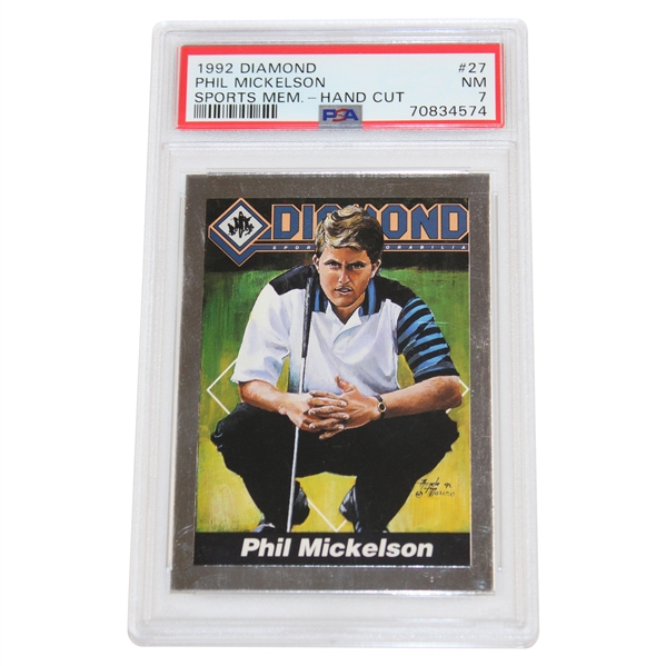 1992 Diamond Sports Memorabilia Hand Cut Phil Mickelson Card #27 PSA NM 7 #70834574