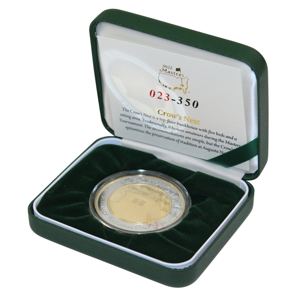 2022 Masters Tournament Ltd Ed Crows Nest Commemorative Coin #023/350 in Box w/Card