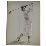 Original 1938 Helen Lengfield Post Swing Chalk On Board Drawing by A.D. Mills