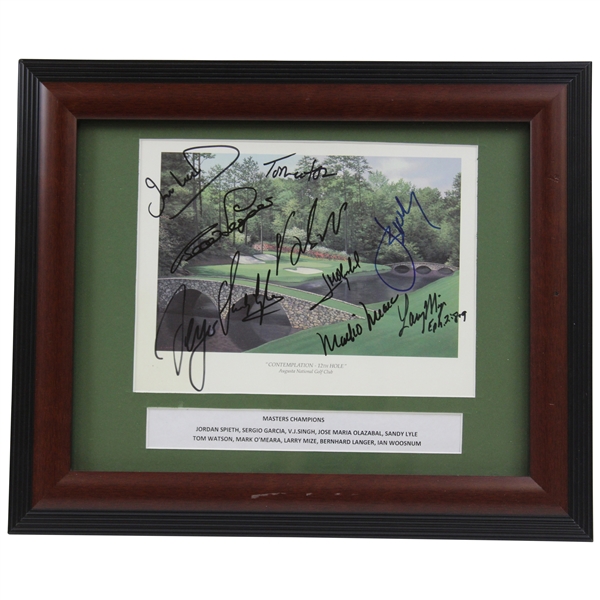 Tom Watson, Jordan Speith & 8 others Signed Masters Champions Framed Piece JSA ALOA