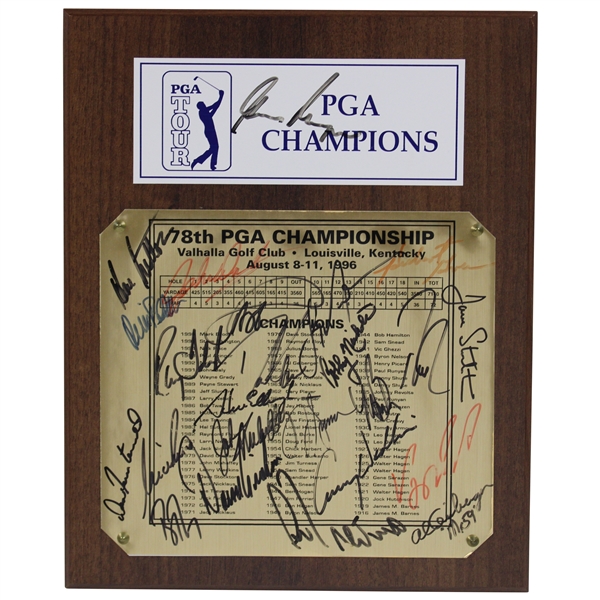 Gary Player, Ray Floyd, Lee Trevino & 20 Champs Signed 1996 PGA at Valhalla Golf Club Plaque JSA ALOA