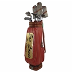 Joe Louis Personal Irons, Putter & Woods w/Bag Tags in The Champ Wilson Golf Bag c.1952