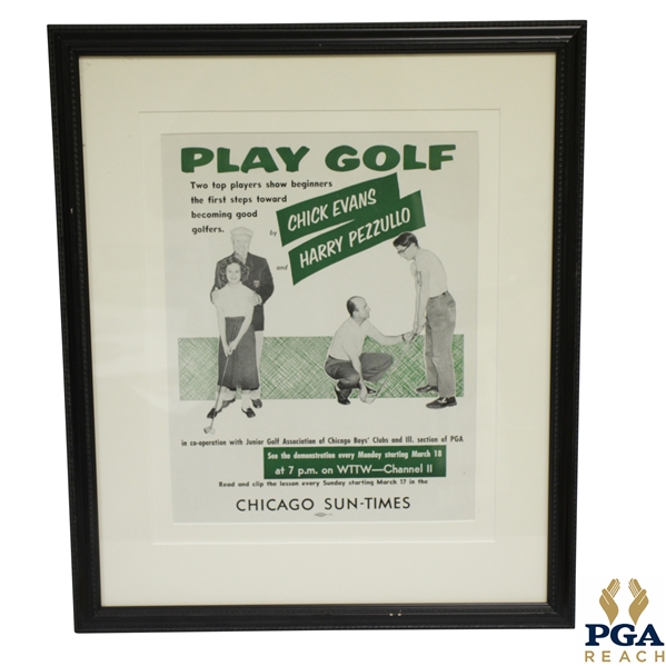 1960s Poster Advertising Chick Evans And Harry Pezzullo PGA Golf Clinic In Chicago