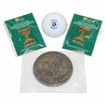 Two (2) The Presidents Cup Trophy Pins with USGA Paperwight & 1991 US Senior Open Golf Ball