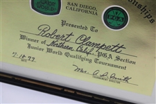 Bobby Clampett's 1977 Jr World Golf Championships North. Ca. Section Winner Certificate - Framed