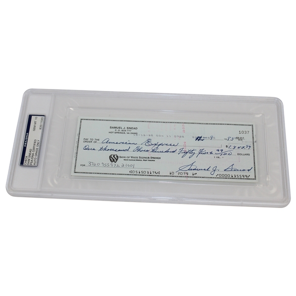 Samuel J. Snead Signed 12/9/1985 Personal Check PSA/DNA GEM MT10 #93511545
