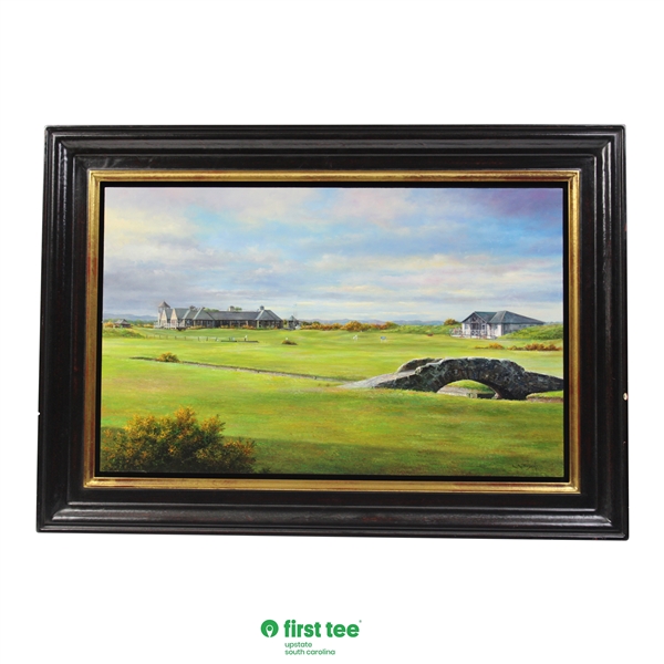 The Swilken Bridge Oil on Board Painting Signed by Artist Leon Arie Feijen