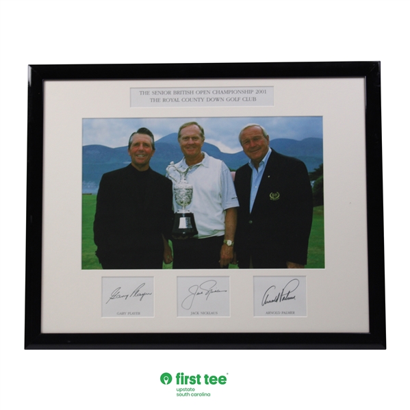Big 3 Palmer, Nicklaus & Player Senior British Open 2001 Photo w/Signed Cuts - Framed JSA ALOA