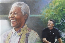 Original Gary Player Signed with Nelson Mandella Painting On Canvas by duPreez - Framed