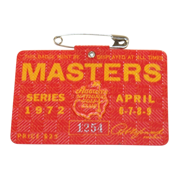 1972 Masters Tournament SERIES Badge #1254 - Jack Nicklaus Winner