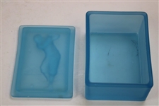 Bobby Jones Era Golfer Depiction on Blue Opaque Glass Box with Lid
