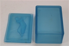 Bobby Jones Era Golfer Depiction on Blue Opaque Glass Box with Lid