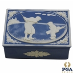Blue & White Ceramic Box with Golfer with Caddy Lid