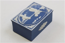 Blue & White Ceramic Box with Golfer with Caddy Lid